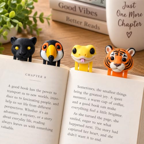 Image of 4 Pack Sanchi Homes Animal Bookmarks Set, Panther, Toucan, Snake, Tiger