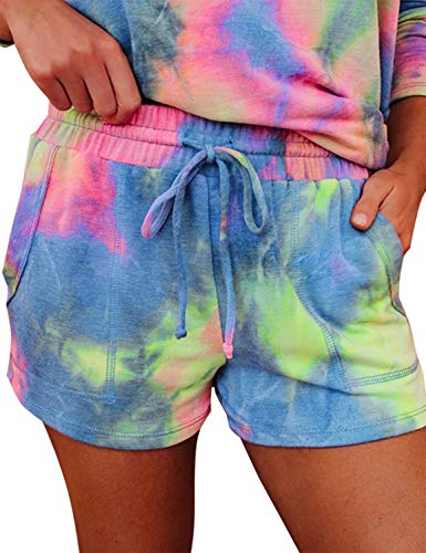 Blooming Jelly Womens Comfy Tie Dye Drawstring Elastic Waist Casual Shorts with Pockets(Multicolor,S)