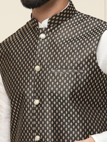 Image of SOJANYA (Since 1958 Men's Silk Blend Kurta Pyjama & Self Design Nehru Jacket Combo