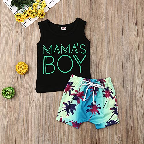 Image of 2Pcs Baby Boys Summer Clothing Sets Cute Letters Print Sleeveless Tank Tops T-Shirt+Palm Shorts Outfits