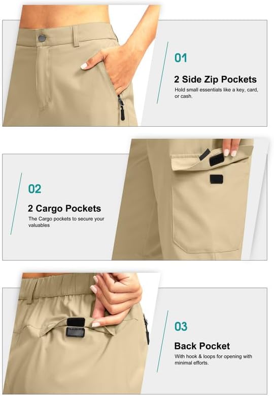Miniatura 5 de Pantalones cortos largos de golf de 10 pulgadas para mujer, con 5 bolsillos, longitud a la rodilla, ligeros, de secado rápido, para mujer