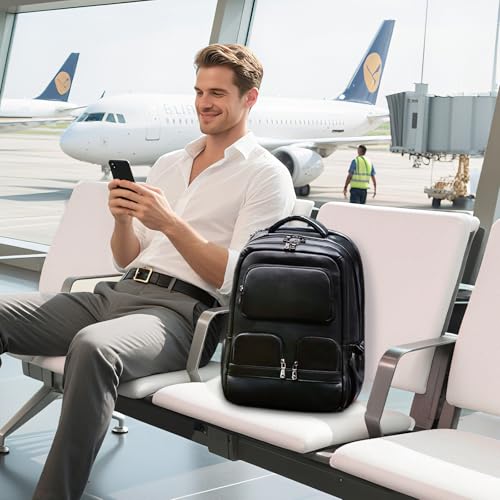 Masa Kawa Black Genuine Leather 17" Laptop Backpack for Men Large Summer Business Travel Rucksack Bag Overnight Daypack2