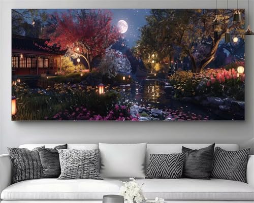 Kit complet broderie diamant XXL arbre lune pour décoration murale