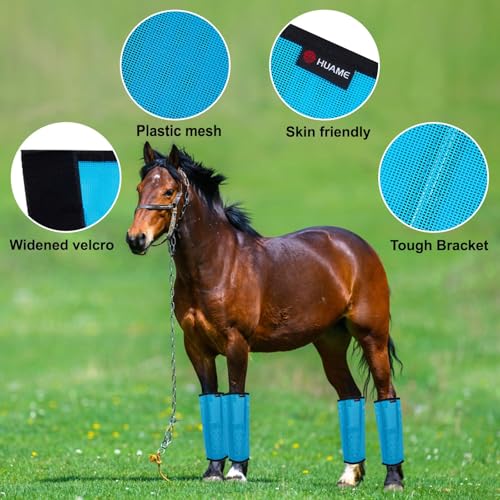 Image of Horse Fly Boots, Breathable Mesh Protection Set of 4, Comfortable Pony Leggings, Breathable Mesh Design, Equines Supplies for Reduce Stomping, Hoof Damage & Leg Fatigue (Blue, Medium)