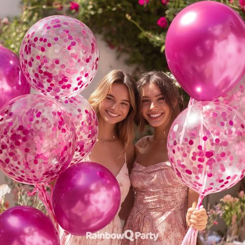 Image of RainbowQ Metallic Hot Pink Balloons: 55Pcs 12 inch Chrome Fucsia Confetti Party Shiny Balloon Helium Latex Balloon for Birthday Anniversary Wedding Decoration