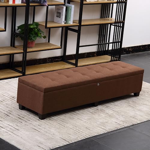 Banco de almacenamiento con tapa de bloqueo, otomana grande para sala de estar, banco de entrada con asiento, taburete de zapatos, caja de juguetes, 55 pulgadas