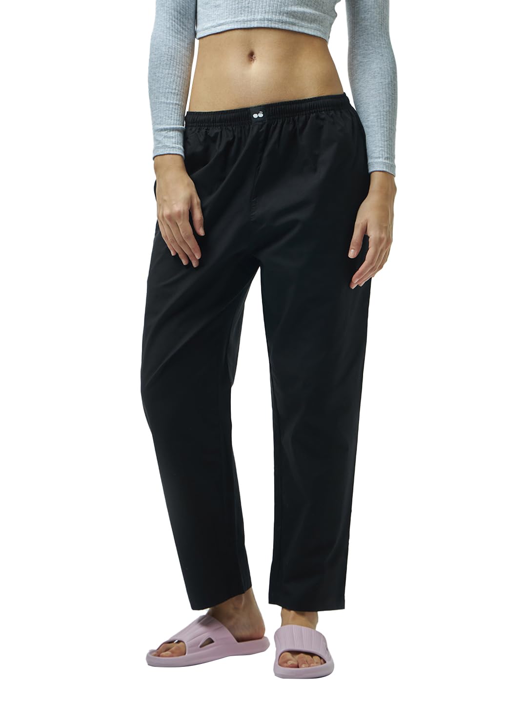 bewakoof Women's Solid Regular Fit Poplin Pyjamas_581562_Black_M-picture-33