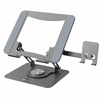 Portronics My Buddy K9 Pro 2-in-1 Laptop & Phone Stand with 360° Rotating Base, Adjustable Height & Angle, Foldable Metal Design, Heat Dissipation, Universal Fit for 10–15.6” Laptops - image, photos