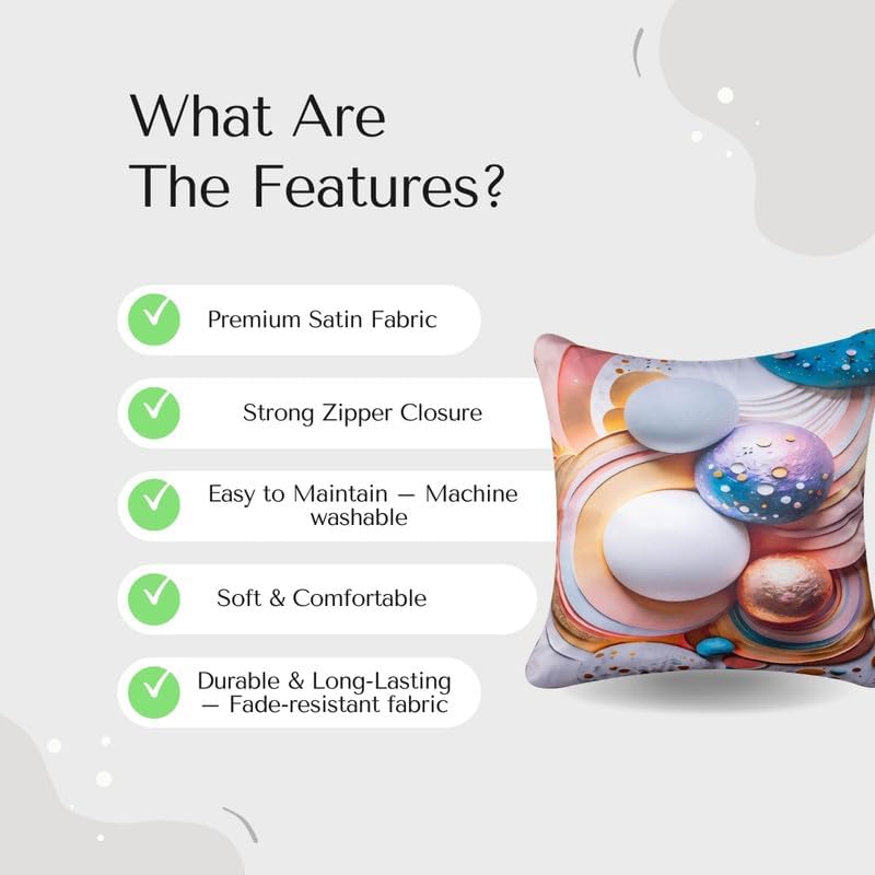 Image of Decorative Satin Sofa Cushion Covers Set of 5, 16 x 16 Inches, Multicolor Floral Printed Pillow Covers for Living Room, Bedroom, Couch & Sofa, Soft Glossy Fabric, Zipper Closure