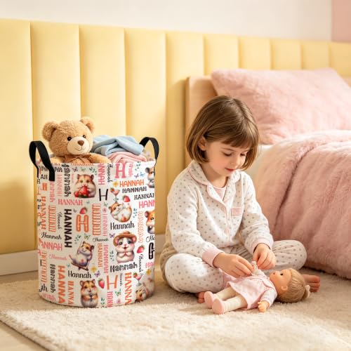 Image of Custom Hamster Laundry Hamper, Personalized Laundry Basket with Name, Customized Dirty Clothes Basket for Clothes Toy Bathroom Bedroom Storage,S-16.5 inchX 13.8 inch
