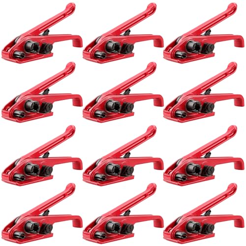 Image of Poly Strapping Tensioner & Cutter Manual Banding Tools Windlass for 1 /2 inch -3 /4 inch Width Polyester Polyproplyn Strap（Red-12 Pack）