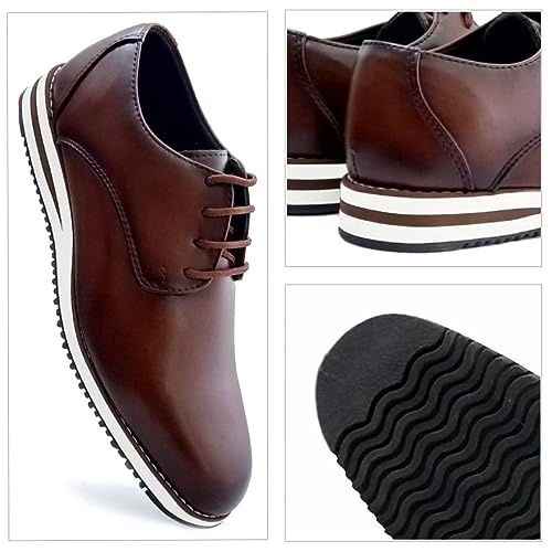 Sapato Masculino Oxford Social Casual Esporte Fino Confortável Macio Amarrar Cadarço (39, MARROM)
