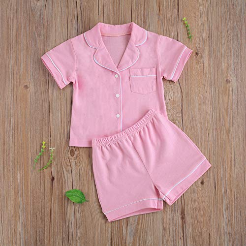 BULINGNA Kids Toddler Baby Girl Boy Summer Two Piece Pajamas Set Button Down Top with Shorts3
