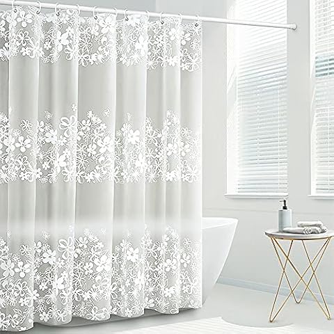 Toplive PEVA Shower Curtain with Hooks, 72 x 72 Inch Heavy Duty Waterproof Shower Curtain Mould Proof Resistant with Rust-Resistant Metal Rings and 12 Plastic Hooks Thick Bath Shower Curtain Liner Cover
