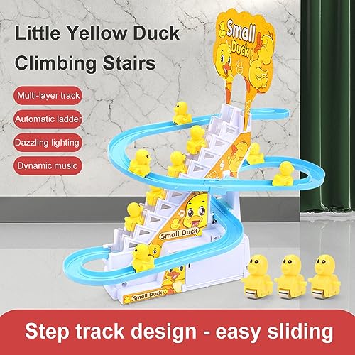 9 Stück Elektrische Ente Treppensteigen Spielzeug, Achterbahn Musik Ente Set mit LED Blinklichtern, Montessori Baby Spielzeug, Elektrische Badewannenspielzeug, Geburtstag Geschenk(Farbiges Kasten)