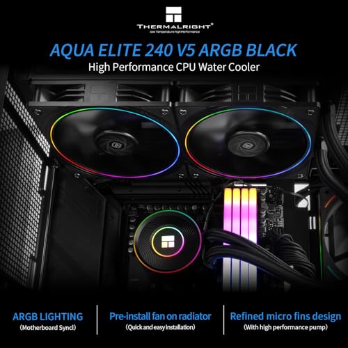 Image of Thermalright Aqua Elite 240 V5 ARGB Black CPU Liquid Cooler, 240 Cooling Row Size,2xTL-S12 PWM Fans,for AM4 /AM5,Intel LGA115X /1200 /1700 /1851, AIO CPU Cooler