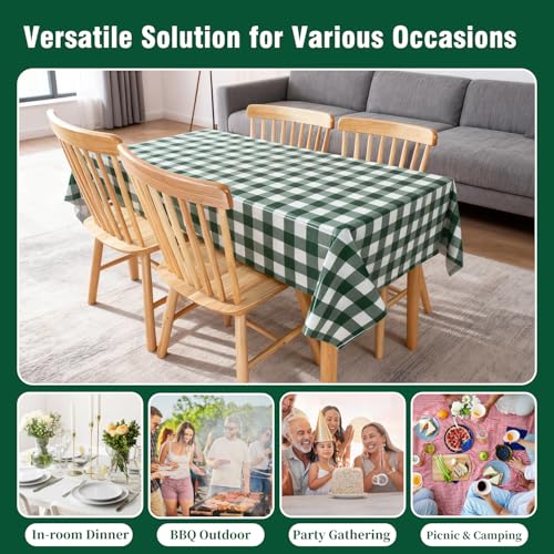 Image of Oigco 3 Pack Green and White Checkered Tablecloth 54 x 108 Inches, Rectangle Disposable Plastic Green Gingham Tablecloth, Picnic Table Cover for Outdoor, Christmas, Golf Birthday Decorations