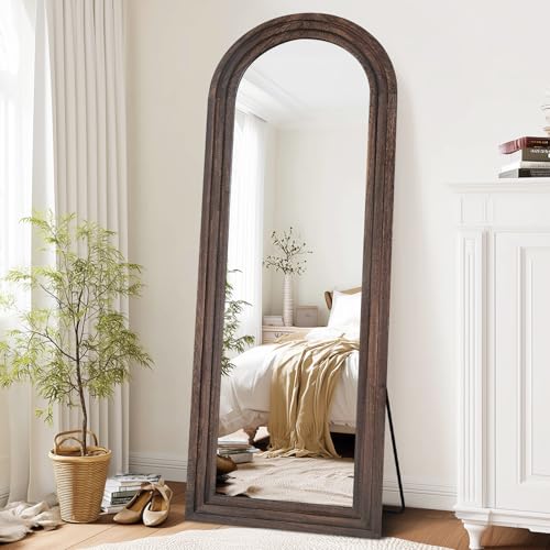 ABSWHLM 65"x22" Arched Floor Mirror, Solid Wood Full Length Mirror