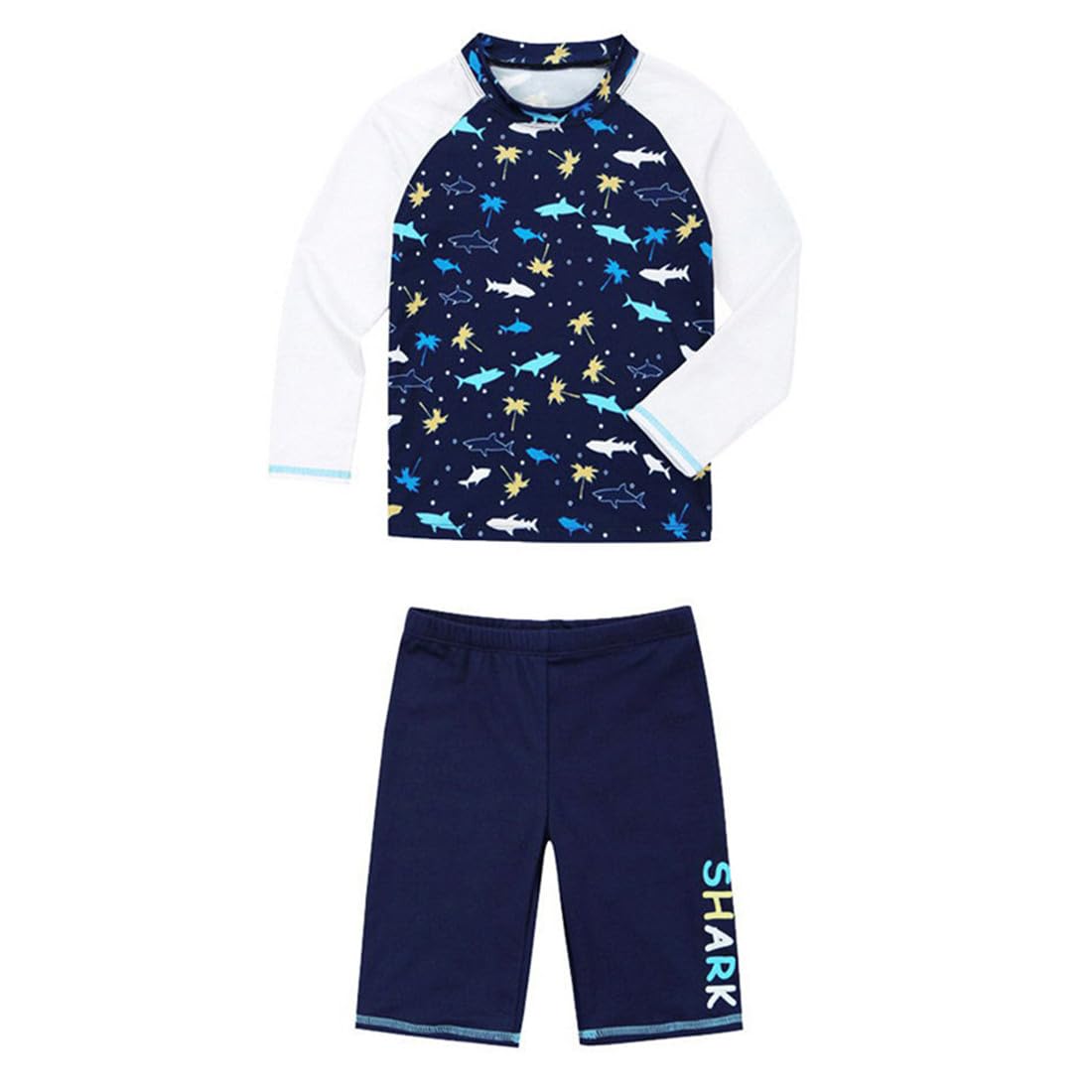 JELEUON Boys 3 Pcs Rash Guard Swimsuits Swim Shirts Quick Dry Swim Trunks and Swim Shirt Hat Bathing Suits Blue