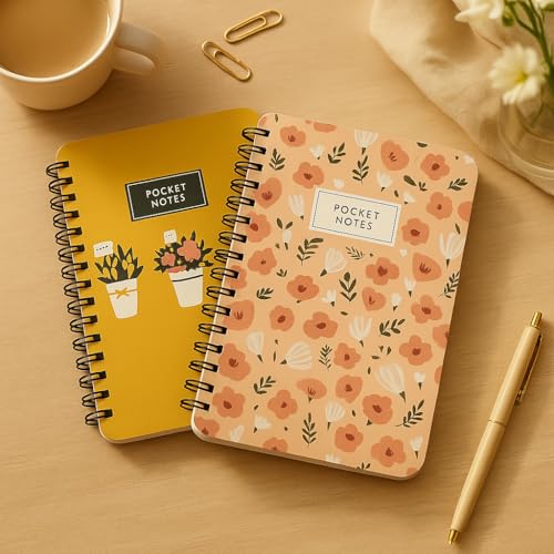 Image of mudrit Pocket Size Notebook, Small Spiral Diary, 120 Plain Pages, 90 GSM ideal for Gratitude List, Daily Goals Planner, To Do List Organiser, Size A6 (Pack of 2- Yellow & Peach)