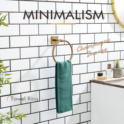Image of KOKOSIRI Hand Towel Holder Wall Mounted Towel Ring Bathroom Accessories Shower Towel Hanger Rack Stainless Steel Champagne Bronze, B3010CPG
