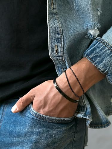 Stacked Bracelets for Men Women: 3 Pcs Bracelet Set Cuff Bangle/Cuban Link/Snake Chain Adjustable Layered Bracelet Stainless Steel Bracelets for Mens Jewelry Gifts for Him3