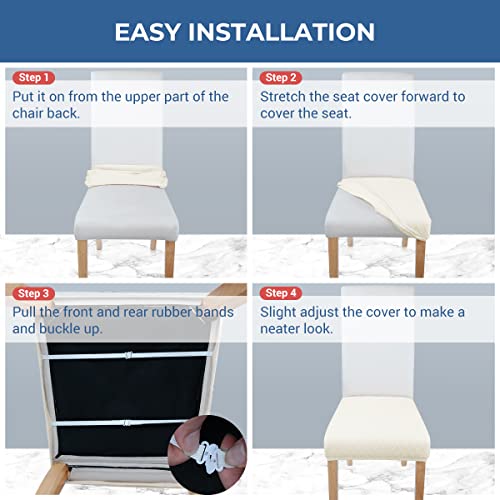 Coolbebe Jacquard Chair Seat Covers, Chair Seat Slipcovers Set Of 6 For Dining Room Chairs, Stretch Removable Washable Chair Seat Protector, No Rear Covers, Beige #TOP5