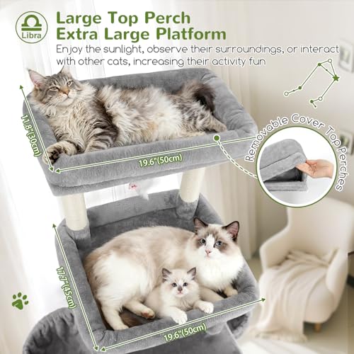 Image of Globlazer Heavy Duty Cat Tree 78 inch Sturdy Cat Tower for 20lbs Large Adult Cats, Symmetrical Aesthetic Big Cat Tree with Extra Large Platform, 2 Scratching Boards, Z78, Light Grey