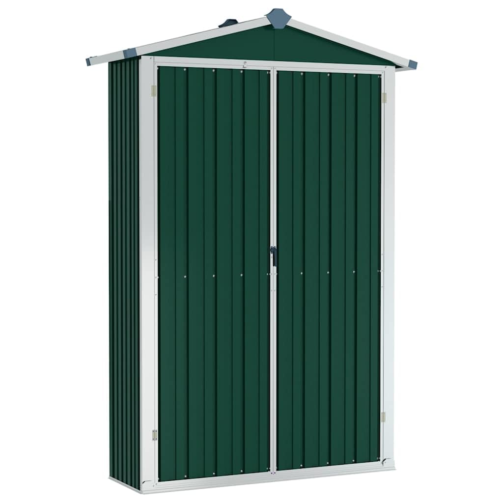Domek na narzędzia ze stali ocynkowanej, zielony, 116 x 45 x 175 cm, z otworami wentylacyjnymi, podwójnymi drzwiami i regałami – przechowywanie narzędzi, mebli ogrodowych i sprzętu ogrodowego, chroni
