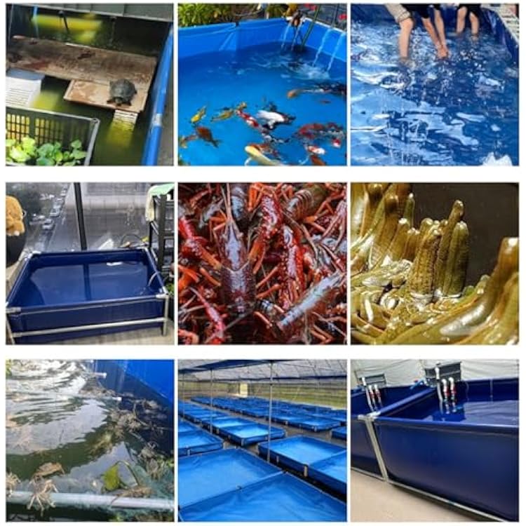 Above Ground Canvas Fish Pond, 50 100 160 200 240 300 360 Gal Blue Aquarium Pool Water Tank Foldable with Galvanized Frame, Relax Family Swimming Pool(200L/53Gal - 1x0.5x0.4m)