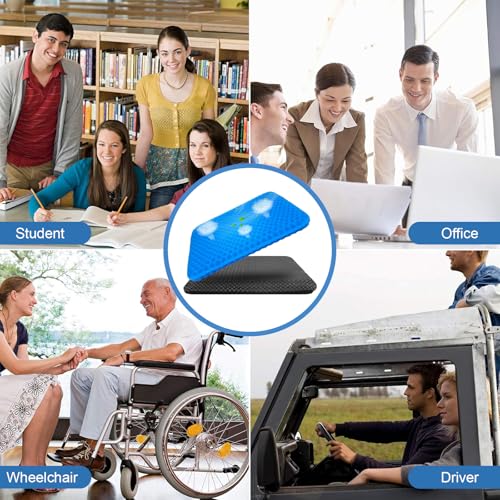 Image of Large Gel Cushion, Double Layer Thickened Orthopedic Seat Cushion with Non-Slip Fabric Cover, Breathable Chair Cushion, Suitable for Office Chairs, Wheelchairs and Car Seats (Azure Blue, 47*44*3.5)