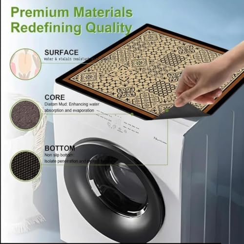 Image of Super Water Absorbent Washing Machine Top Cover Mat | Non-Slip Washer & Drying Mat | Dustproof Protector for Front Load Washing Machines Dish Drying Mat | Laundry Room Floor Mat (60x60 cm)