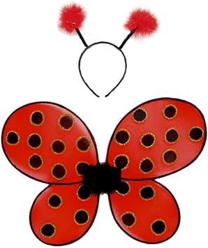 Great Pretenders Ladybug Wings with Headband, Red/Black One Size