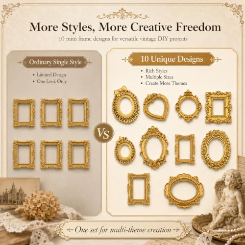 Image of Satmarhz 10 Pcs Mini Photo Frames, Baroque Gold Resin Frames for DIY Crafts