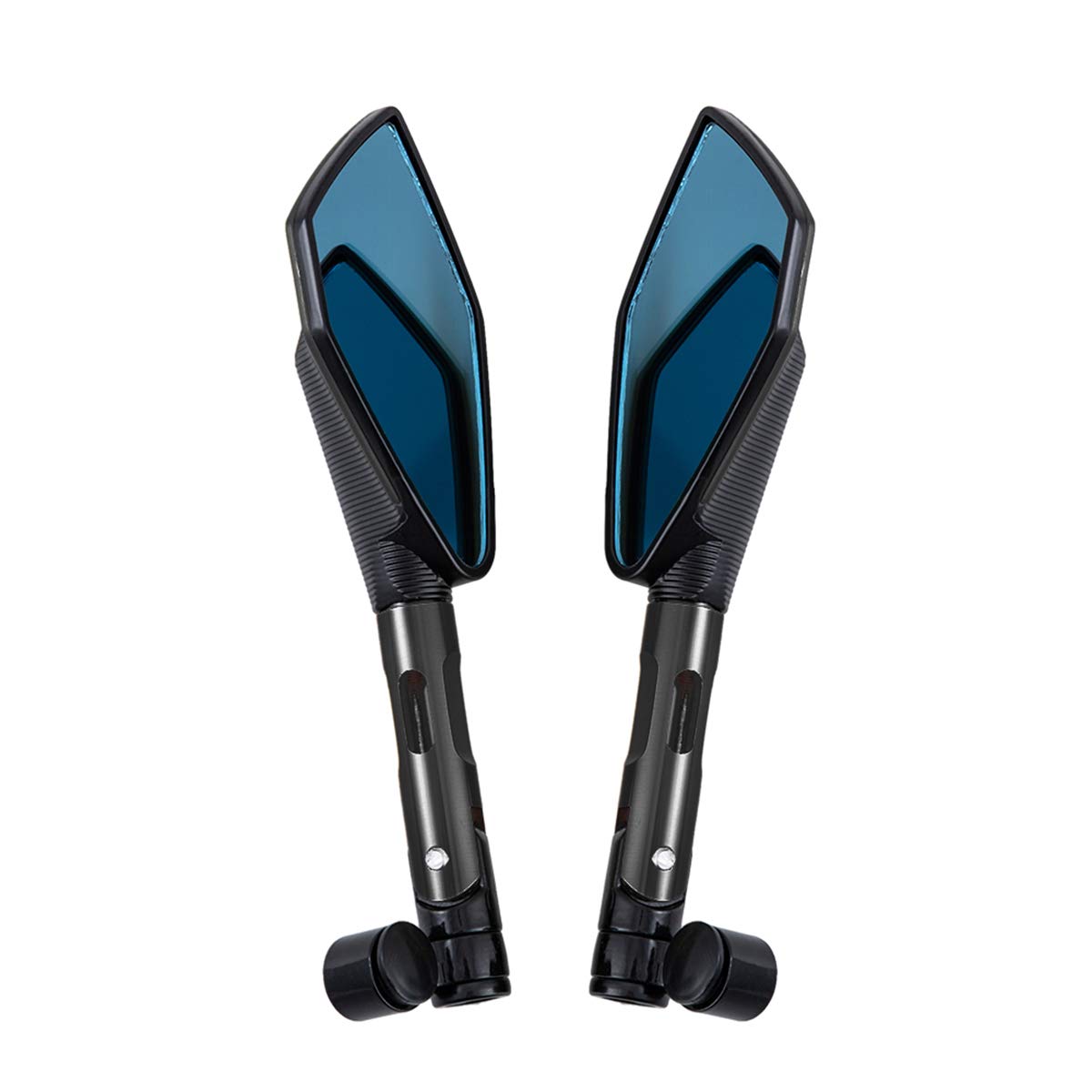 Specchio Moto Universale, Vetro Blu Anti-Vertigine Specchietto Retrovisore CNC con viti 8 mm 10 mm (nero)