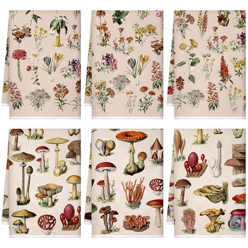 Boyiee Geschirrtücher im Vintage-Stil, 61 x 40,6 cm, saugfähige Blumenmuster-Tücher für Küche, Badezimmer, Bauernhaus, 6 Stück
