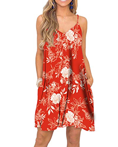 Image of Women's Summer Spaghetti Strap Casual Swing Tank Beach Cover Up Dress with Pockets