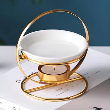 Delicate Romantic Metal Tealight Candle Holder Oil Burner Aroma Diffuser Furnace Home Decoration Golden White