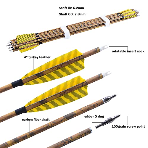image for ZSHJGJR 30” Archery Carbon Arrows Hunting Arrows with 4” Turkey Fe