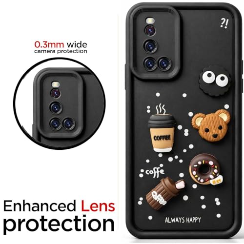 Image of Bintage Case Cute Fun Taddy| 3D Ball Bear| Donut| Coffee Rubber Case Camera Protection Back Cover Compatible for Vivo V19 - Black