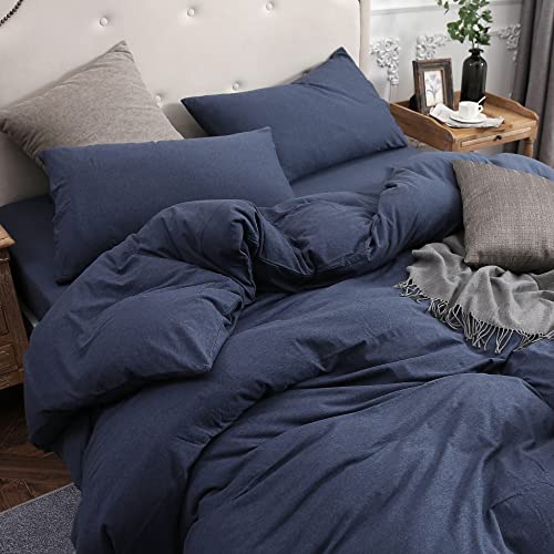 PURE ERA Jersey Knit Pillowcases 100% T-Shirt Cotton Super Soft Comfy Breathable, Set of 2, King 20\" x 36\", Heathered Navy Blue - Thumbnail 4
