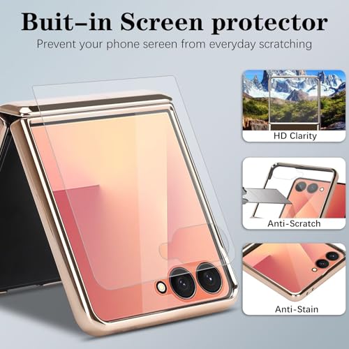 Funda para Samsung Galaxy Z Flip 7 con bisagra y protector de pantalla rosa 4