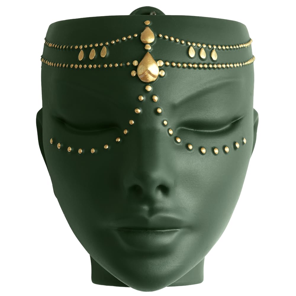Maceta de Cabeza, decoración del hogar para Interiores y Exteriores, Regalos para Amantes de Las Plantas y Flores, para Superficie Plana o Montaje en Pared, 17,8 cm, diseño Serena, Verde