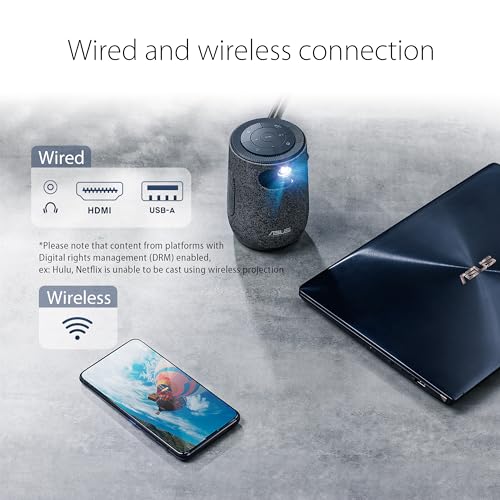 ASUS ZenBeam Latte - Projecteur LED Portable HD - 300 lumens - HDMI & USB-C - - 1280 x 720-32 DB - Haut-parleurs Bluetooth 10W - Son par Harman Kardon - Batterie intégrée - USB-A & HDMI