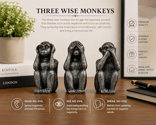 Image of Three Wise Monkeys Miniature Figurine Set - Decorative Resin Art Piece for Home Decoration