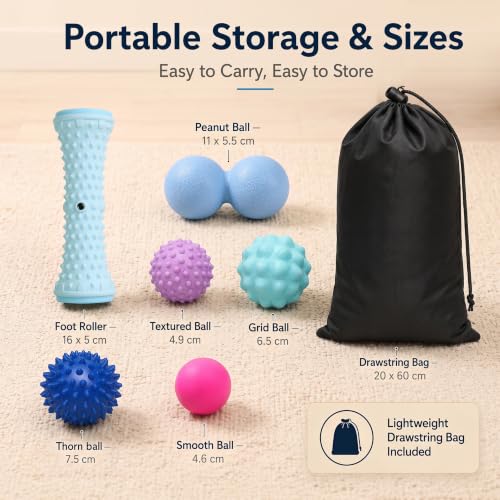 BOOTMOON 6Pcs Massage Ball Set with Peanut Massage Ball, Spiky Ball, Lacrosse Ball, Massage Roller - Deep Tissue Massage & Muscle Tension Relief for Feet, Back, Arm, Neck, Shoulder, Legs (Storage Bag) - Image 2
