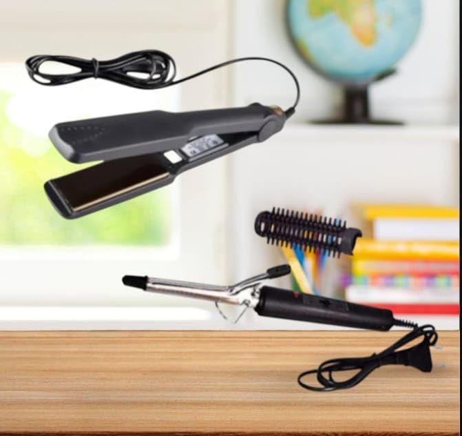 VYNEX Professional Hair Styling Set with Flat Iron, Curling Wand and Brush Attachments, Electric Powered Hair Straightener and Curler Combo for Smooth, Shiny and Frizz-Free Hair β Black 3