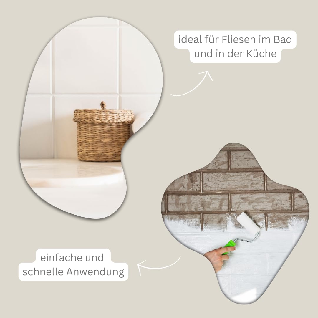 Fliesenfarbe ohne Schleifen – Fliesenlack für Wand & Boden – Bad & Küche – hochdeckend, matt, wasserbasiert, für Innen (Traumhaftes Weiss, 750ml)