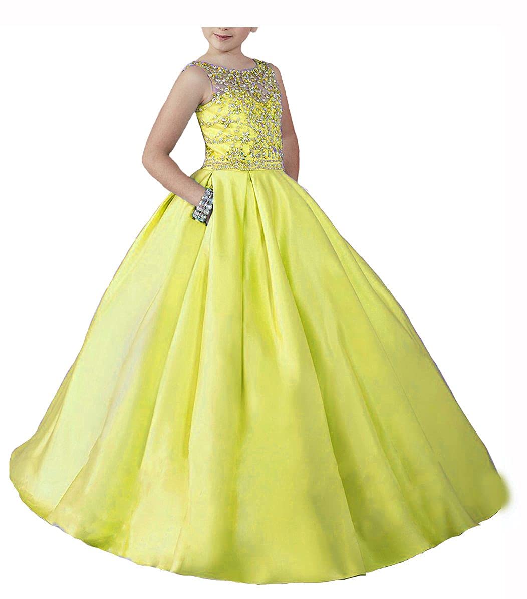 TuanYuan Little Girls Beaded Sheer Neck Kids Children Christmas Birthday Pageant Prom Dance Ball Dresses