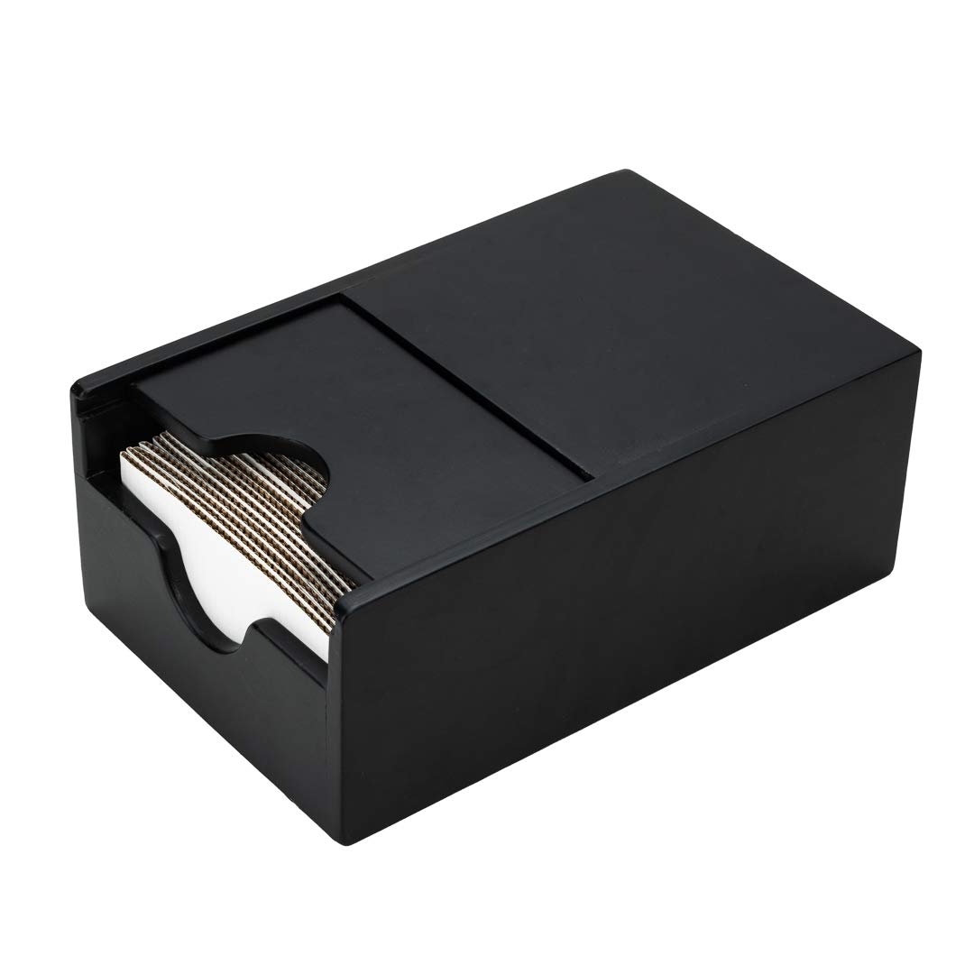 Restaurantware Restpresso 9.5 x 6 x 3.75 Inch Coffee Cup Sleeve Dispenser 1 Compact Coffee Sleeve Holder - Spring-Loaded Design For Homes or Restaurants Black Bamboo Coffee Sleeve Organizer